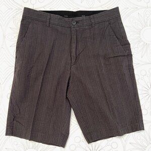 CALVIN KLEIN Charcoal Grey Check Shorts Casual Flat Front Cotton